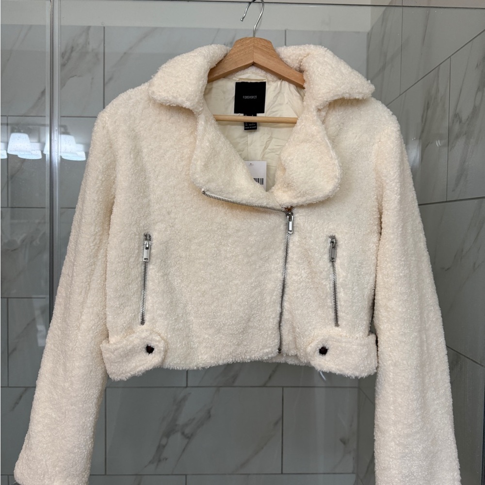Forever 21 Cropped Teddy Jacket